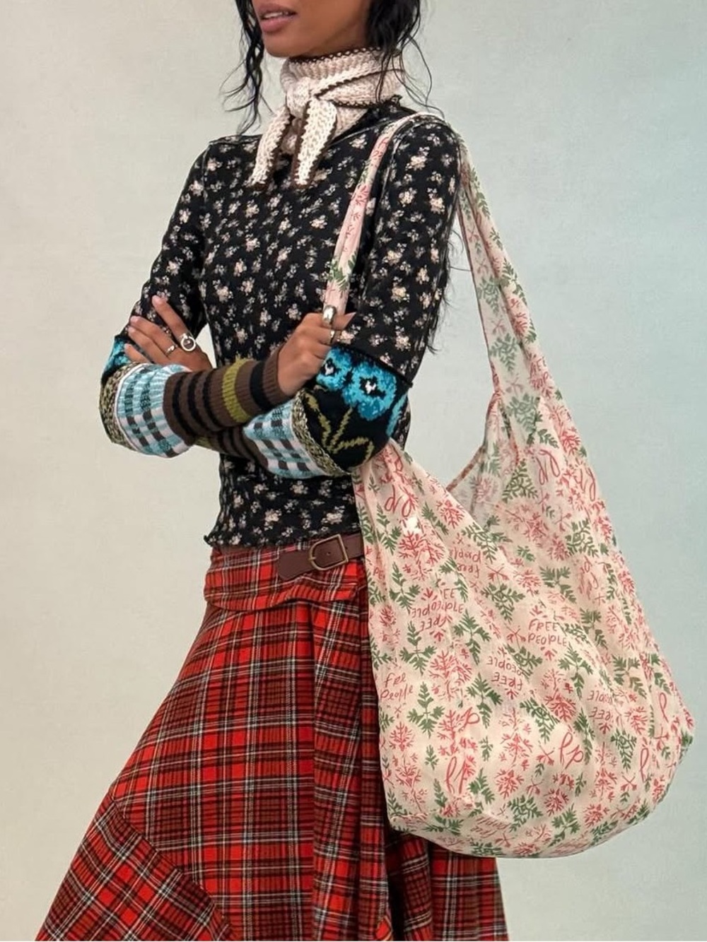 Free People Pink Floral Canvas Shoulder Holiday Bag